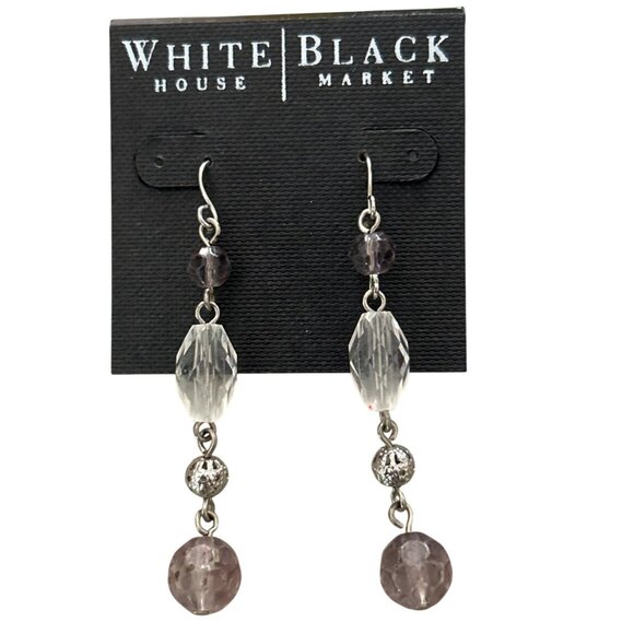 WHBM Set Of 2 Dangle Earrings Red & Clear Beads Silver Accents - Picture 2 of 6